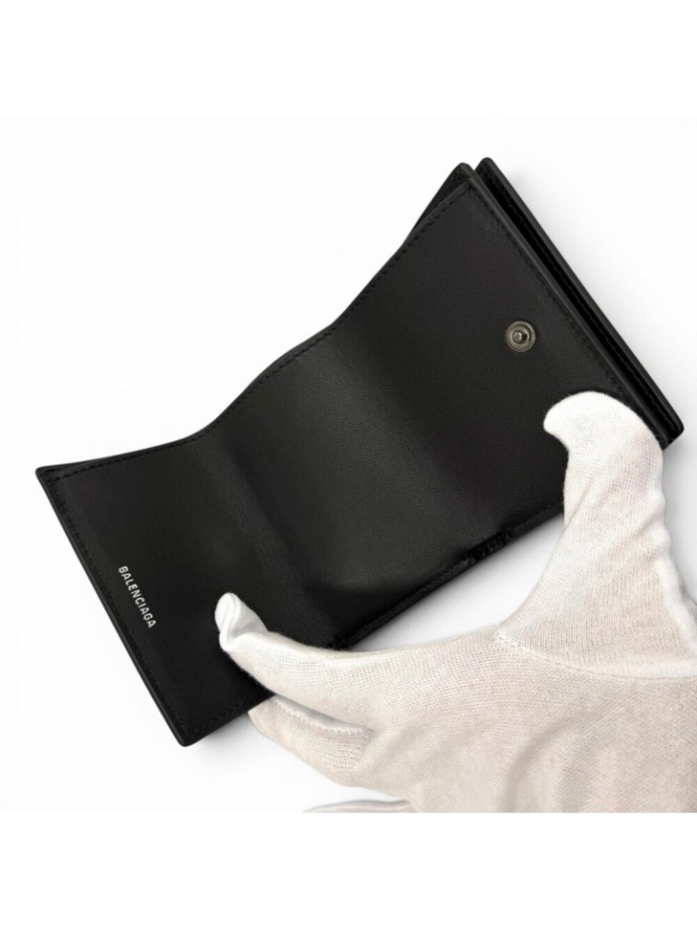 Balenciaga le Cagole Logo Leather Mini Wallet Trifold Black - Picture 5 of 12